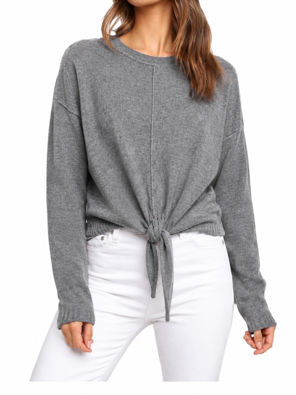 Olive & Oak Gray Tie-Front Crewneck Sweater